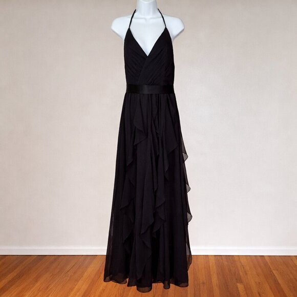 Vera Wang VW360326 Long Black Chiffon Halter Gown Size 4 Formal Evening Prom - Picture 2 of 6